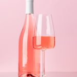 Rose wine bottle and wine glass